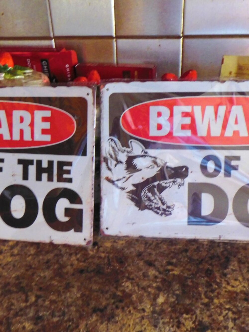 NEW PAIR of "BEWARE of DOG" METAL SIGNS